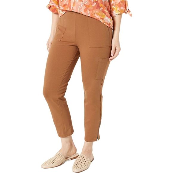 Susan Graver Weekend Premium Stretch Cargo Crop Pants Toffee A4701891 - Picture 1 of 2